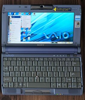 Third generation PCG-C1VN (compared to second generation: pearl white outer shell, silver mouse buttons, AV out instead of infrared port, Memory Stick card reader)